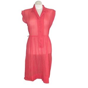 Vintage 50s dress Coral orange sheer Button Front Day Dress handmade Sz xl